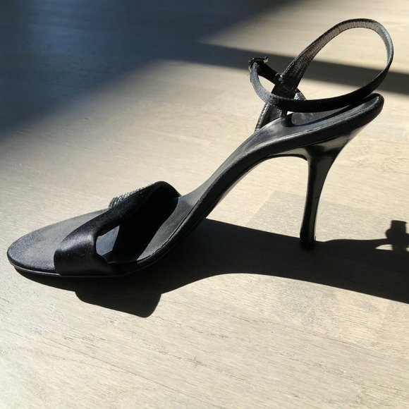 Giorgio Armani black satin rhinestone strappy sandals - Picture 3 of 8